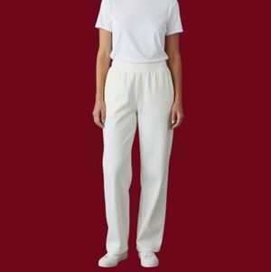 BELFORD Off White Elastic Waist High Rise Wide Leg Lounge Pants